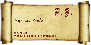 Pupics Zoé névjegykártya